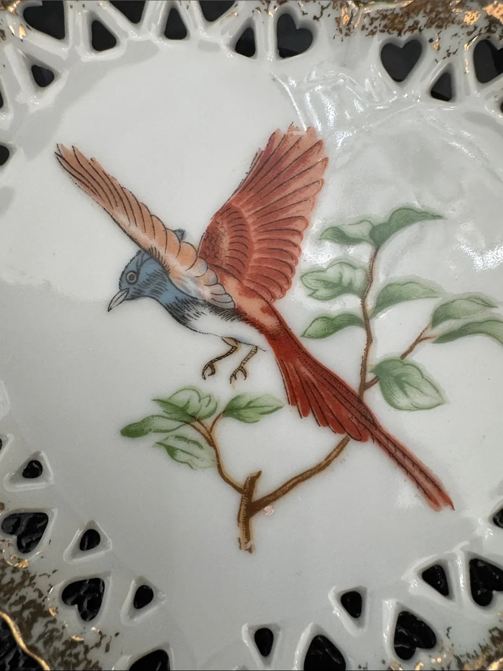 Porcelain Bird Trinket Dishes - White with Gold Trim vintage relco Japan